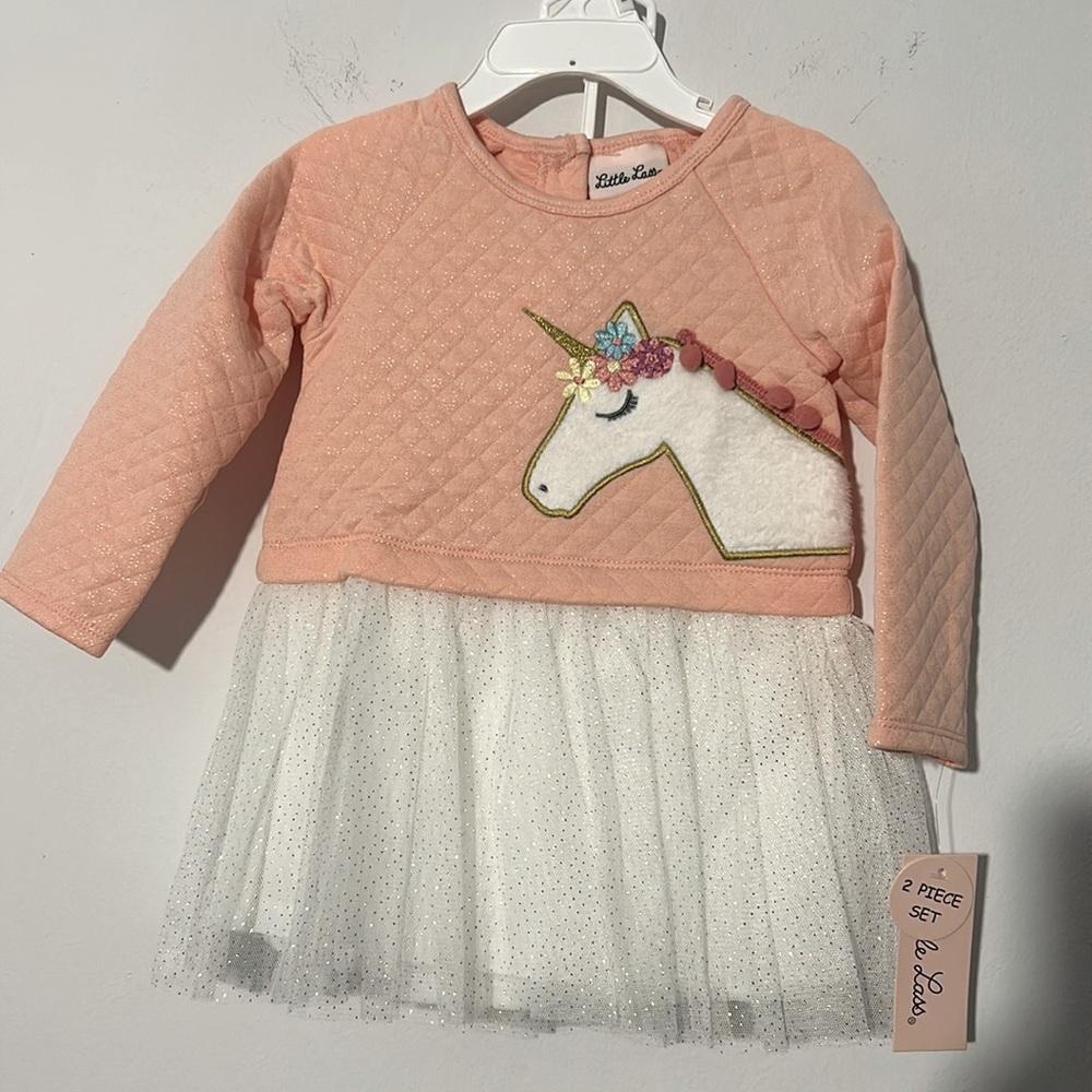 NWTLitle lass quilted unicorn tutu drees peachy pink/ white/gold . 18 months